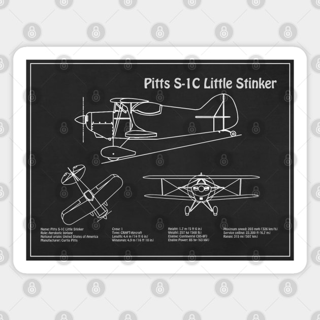 Betty Skelton Pitts S-1C Little Stinker Blueprint - PD Magnet by SPJE Illustration Photography